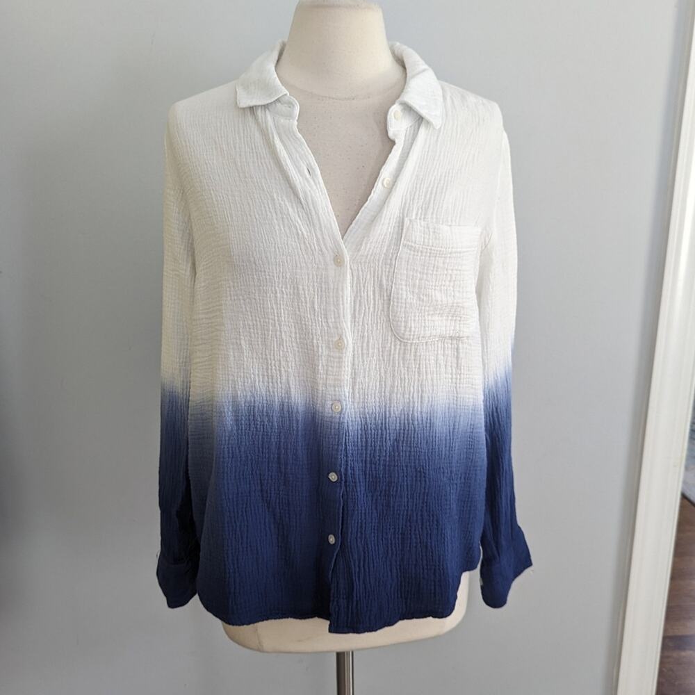 NEW Candace Cameron Bure Small Tie Dye White Navy Button Down